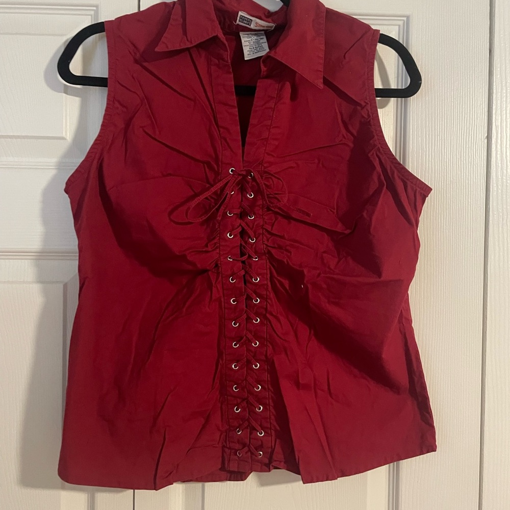 Faded Glory Red Lace-Up Blouse